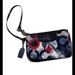 Coach Red White Blue Logo Wristlet